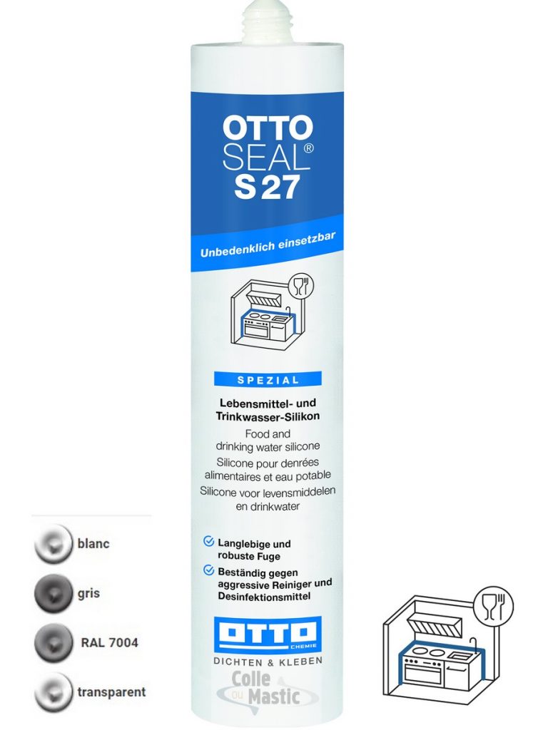Colle ou mastic: silicone S27 pour denrées alimentaires et eau potable